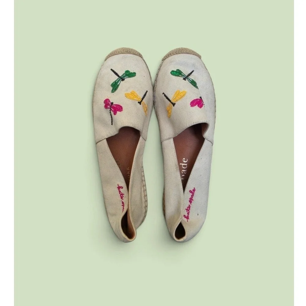 Kate Spade Dragonfly Embroidered Sequin Maximalist Canvas Flats Espadrilles 10B